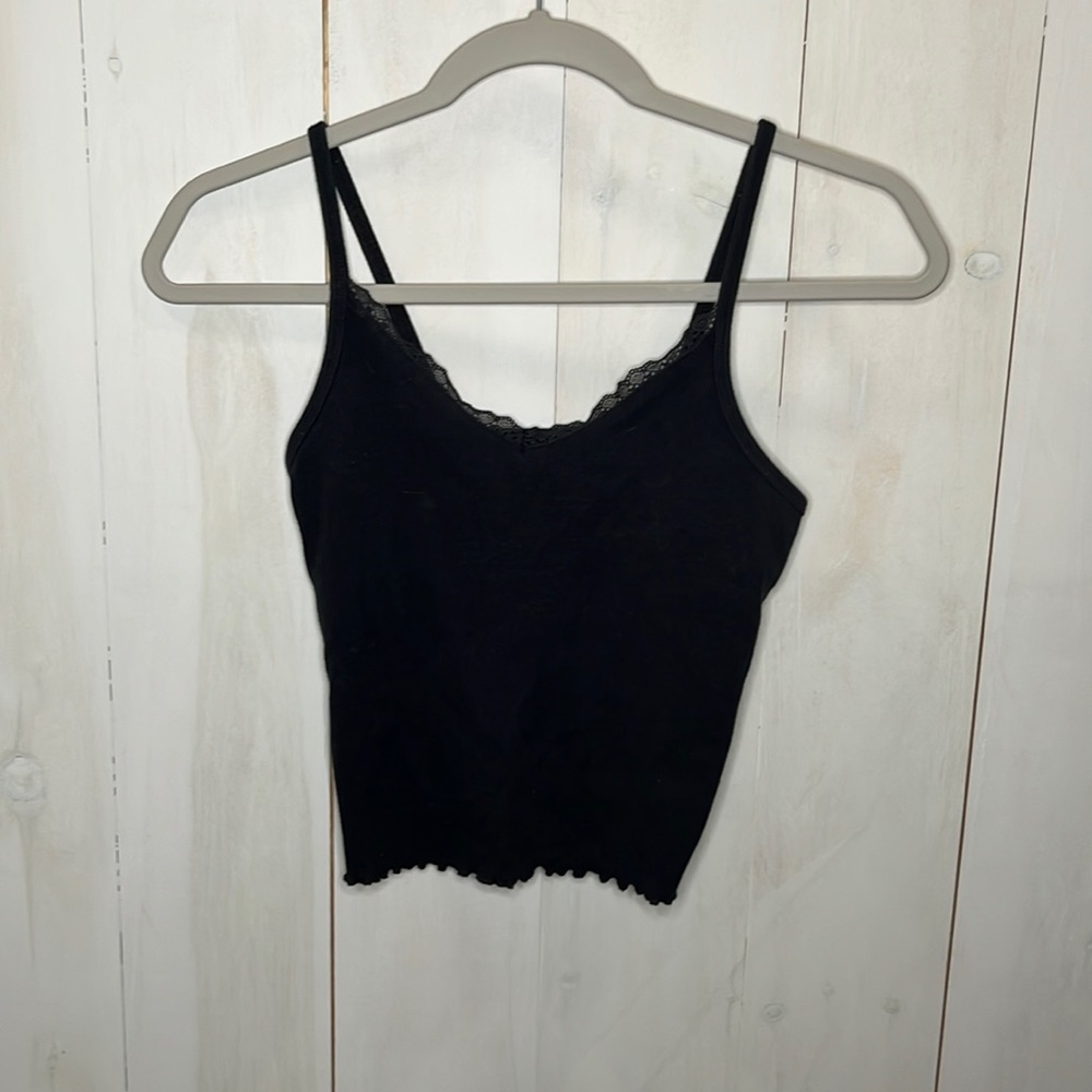 American Eagle Black Cropped Tank with Lace Trip Spaghetti Straps Top